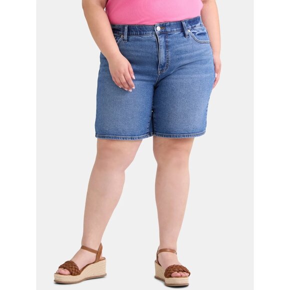 Terra & Sky Women's Plus Size Bermuda Short, 9" Inseam, Size 22W, Medium Wash - Picture 1 of 5